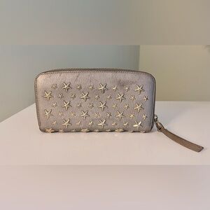 Jimmy Choo Gold Star-Studded Metallic Leather Women's Wallet